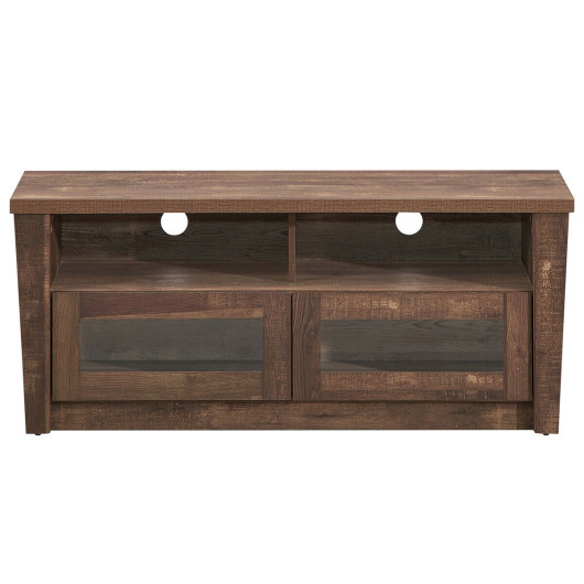 Wood TV Stand with Storage Shelves and Glass Door Cabinets 4 Wood TV Stand with Storage Shelves and Glass Door Cabinets - Image 4