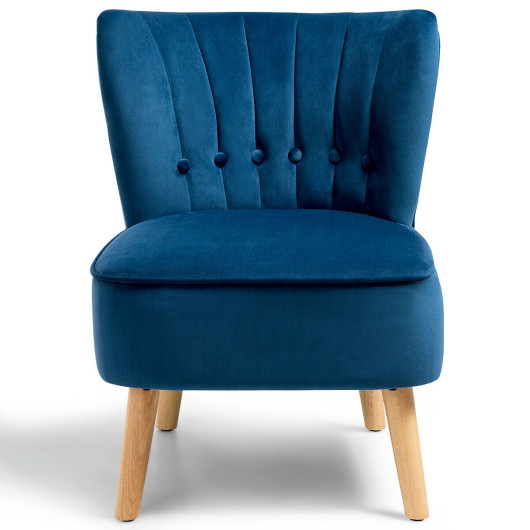 Velvet Armless Accent Chair with Tufted Cushion and Wood Legs 5 Velvet Armless Accent Chair with Tufted Cushion and Wood Legs - Image 5