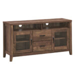 Retro Wooden TV Stand with Storage, Glass Doors, and Drawers