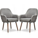 Gray Upholstered Accent Chairs with Wooden Legs and Armrests (Set of 2) 10 Gray Upholstered Accent Chairs with Wooden Legs and Armrests (Set of 2)