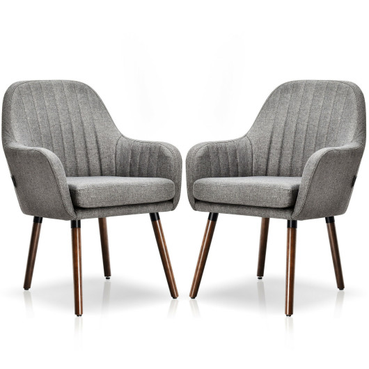 Gray Upholstered Accent Chairs with Wooden Legs and Armrests (Set of 2) 3 Gray Upholstered Accent Chairs with Wooden Legs and Armrests (Set of 2) - Image 3