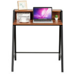 Compact 2 Tier Computer Desk with Ergonomic Monitor Stand