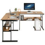 L-Shaped Corner Desk with Adjustable Tilting Tabletop and Shelves 35 L-Shaped Corner Desk with Adjustable Tilting Tabletop and Shelves