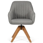 Swivel Linen Accent Chair with Beech Wood Legs
