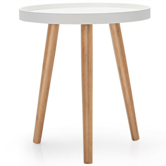 Compact Round Side Table with Wooden Tray and Bamboo Legs 3 Compact Round Side Table with Wooden Tray and Bamboo Legs - Image 3