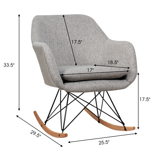 Gray Upholstered Rocking Chair with Steel and Beech Wood Base 4 Gray Upholstered Rocking Chair with Steel and Beech Wood Base - Image 4
