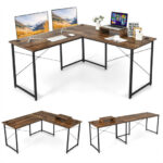 Reversible L-Shaped Long Computer Desk with Monitor Stand (2-Person)