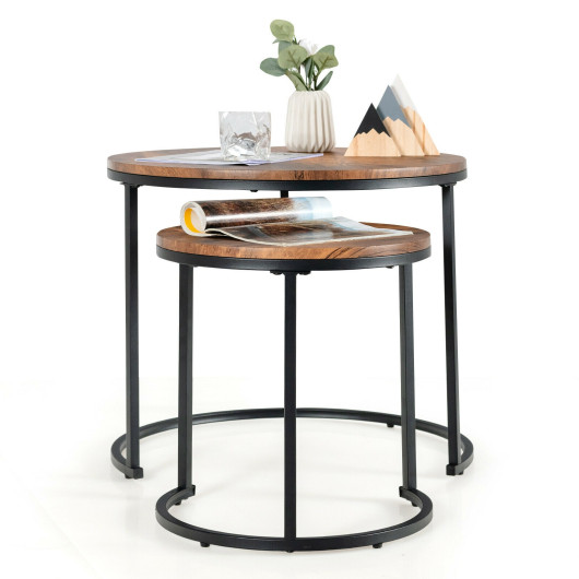 Rustic Round Nesting Coffee Tables with Adjustable Feet (Set of 2) 7 Rustic Round Nesting Coffee Tables with Adjustable Feet (Set of 2) - Image 7