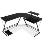 Space-Saving L Shaped Computer Desk with Monitor Stand Black 8 Space-Saving L Shaped Computer Desk with Monitor Stand Black