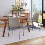 Brown & Walnut Faux Leather Dining Chair with Faux Wood Legs (Set of 2)
