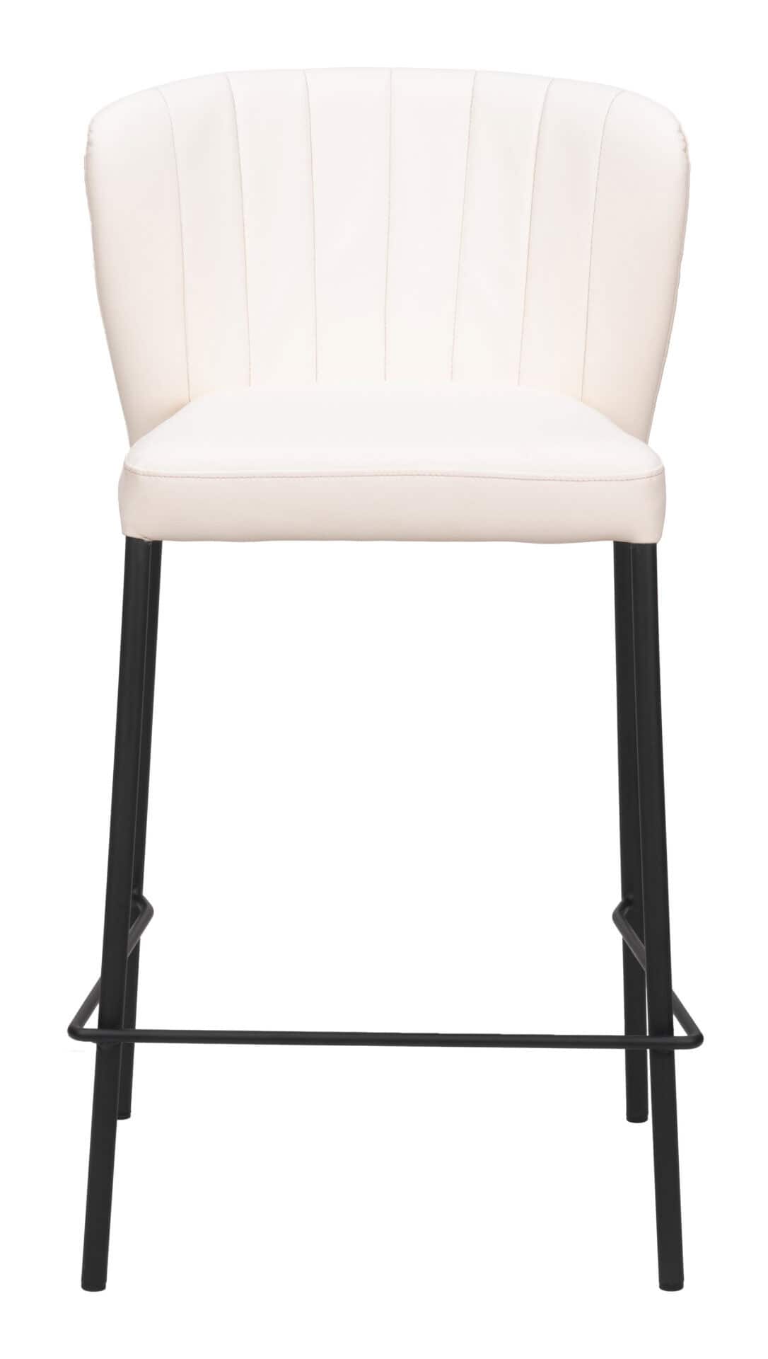 Cream Tufted Upholstery Counter Stool with Footrest (Set of 2) 3 Cream Tufted Upholstery Counter Stool with Footrest (Set of 2) - Image 3