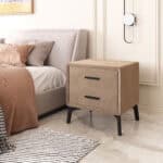 Modern Brown Side Table with Two Drawers and Steel Frame 11 Modern Brown Side Table with Two Drawers and Steel Frame