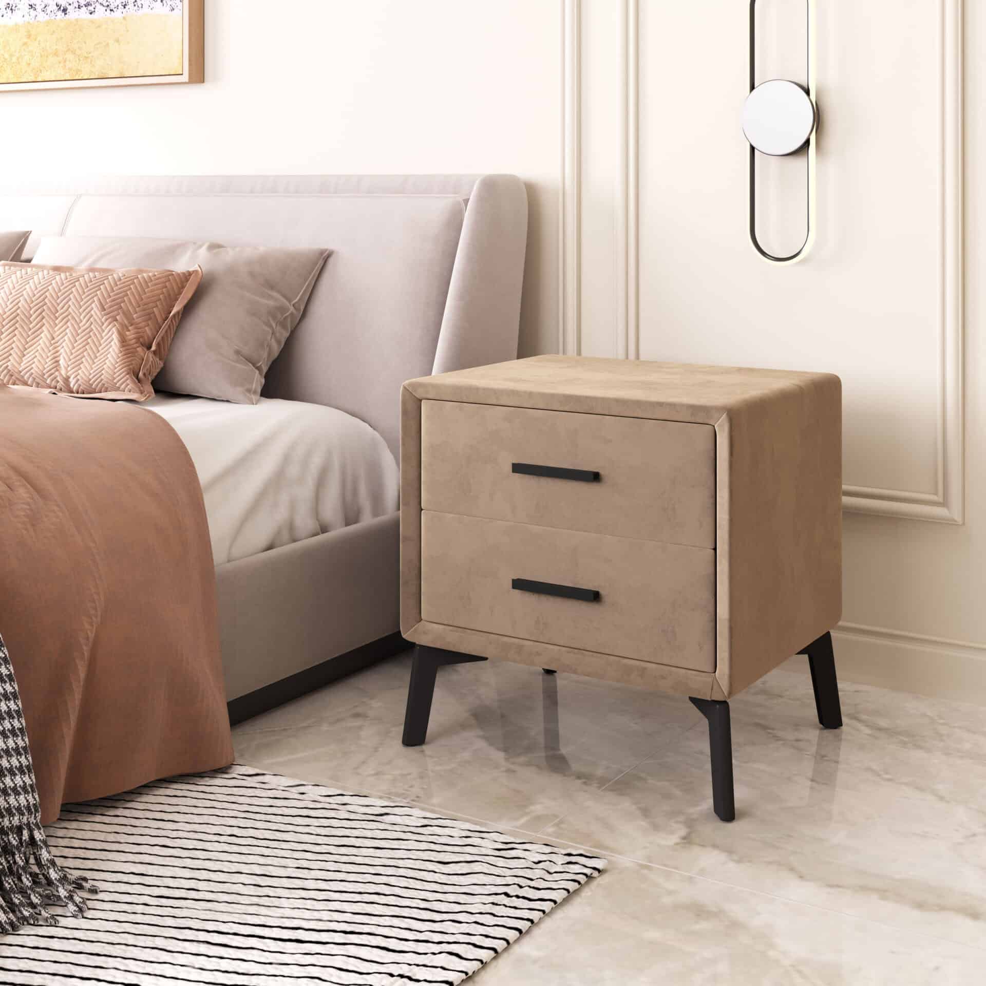 Modern Brown Side Table with Two Drawers and Steel Frame 1 Modern Brown Side Table with Two Drawers and Steel Frame