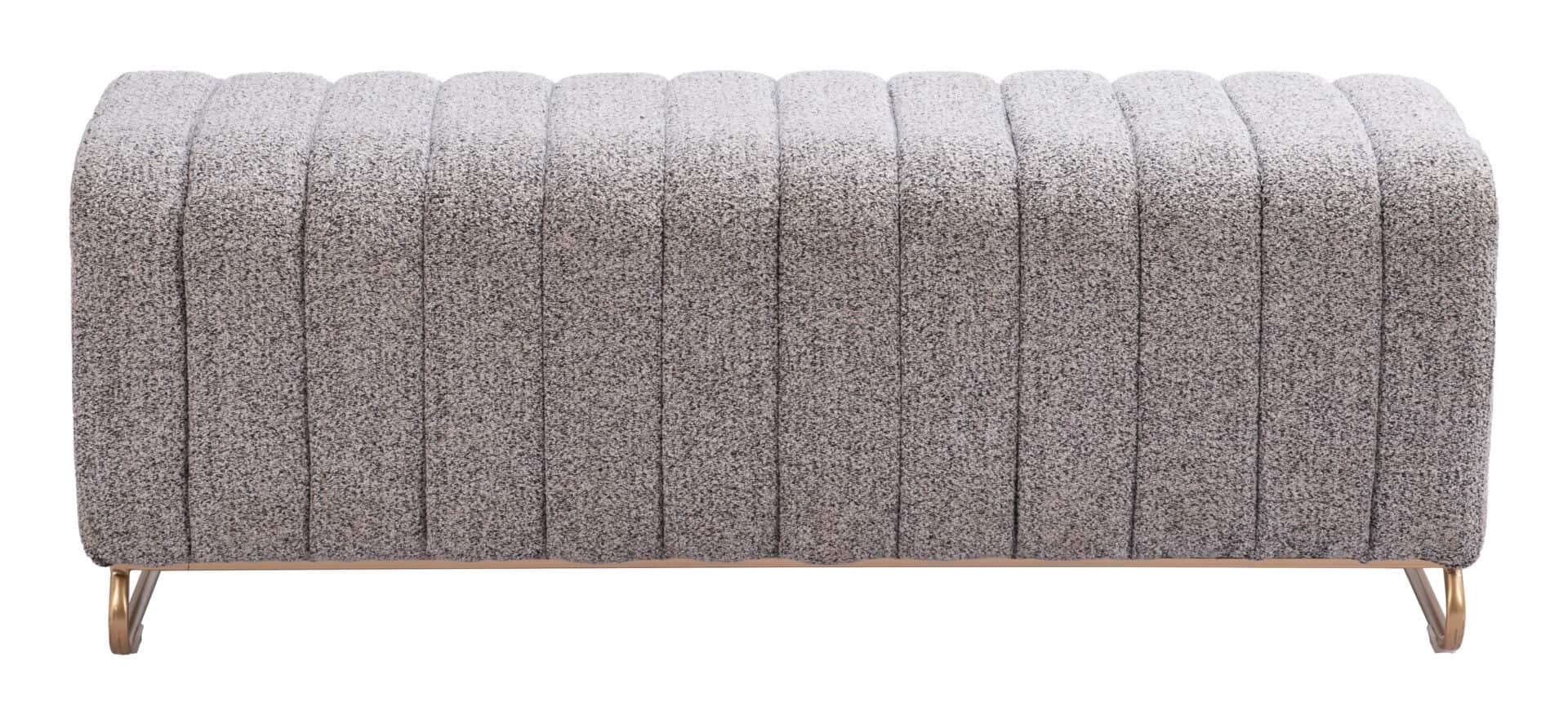 Velvet Tufted Bench with Steel Legs in Stone Gray 3 Velvet Tufted Bench with Steel Legs in Stone Gray - Image 3