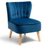 Velvet Armless Accent Chair with Tufted Cushion and Wood Legs 14 Velvet Armless Accent Chair with Tufted Cushion and Wood Legs