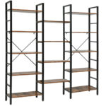 Industrial Triple Wide 5 Tier Bookshelf with Open Shelves