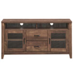 Retro Wooden TV Stand with Storage, Glass Doors, and Drawers