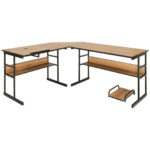 L-Shaped Corner Desk with Adjustable Tilting Tabletop and Shelves 31 L-Shaped Corner Desk with Adjustable Tilting Tabletop and Shelves