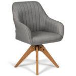 Swivel Linen Accent Chair with Beech Wood Legs