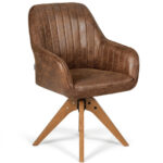 Mid Century Swivel PU Leather Accent Chair with Wood Legs