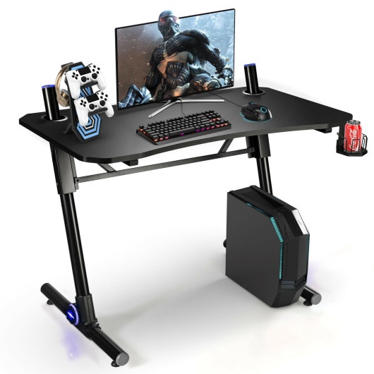 Height Adjustable Gaming Desk with LED Lights and Cup Holder 3 Height Adjustable Gaming Desk with LED Lights and Cup Holder - Image 3
