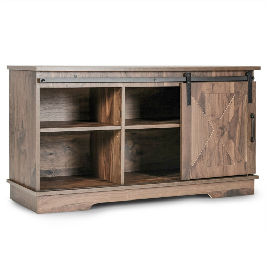 Farmhouse Sliding Barn Door TV Stand Dark Walnut 43 Inches 3 Farmhouse Sliding Barn Door TV Stand Dark Walnut 43 Inches - Image 3