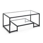 Modern 2-Tier Glass Coffee Table with Steel Frame