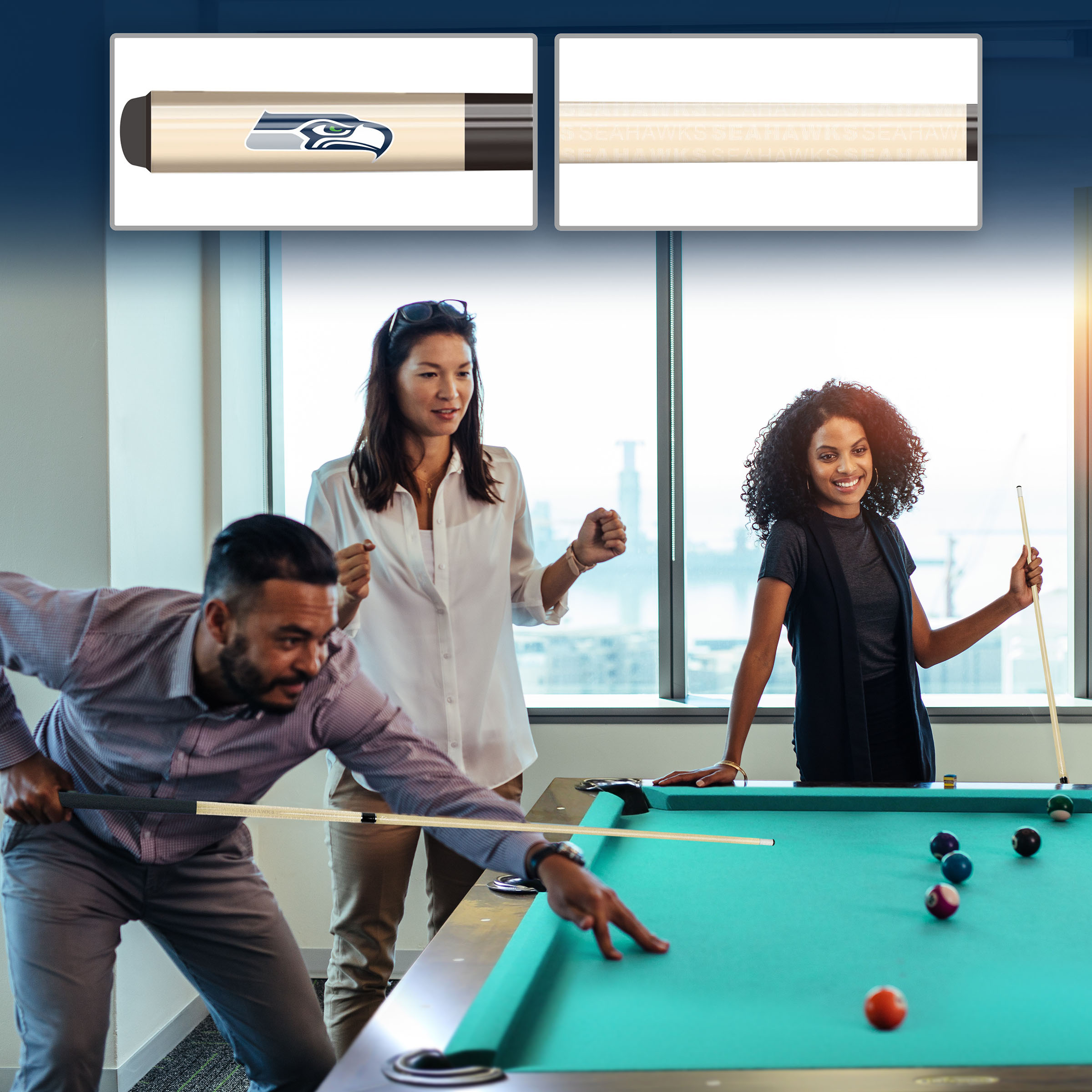 seattle seahawks officially licensed maple fiberglass billiard cue stick