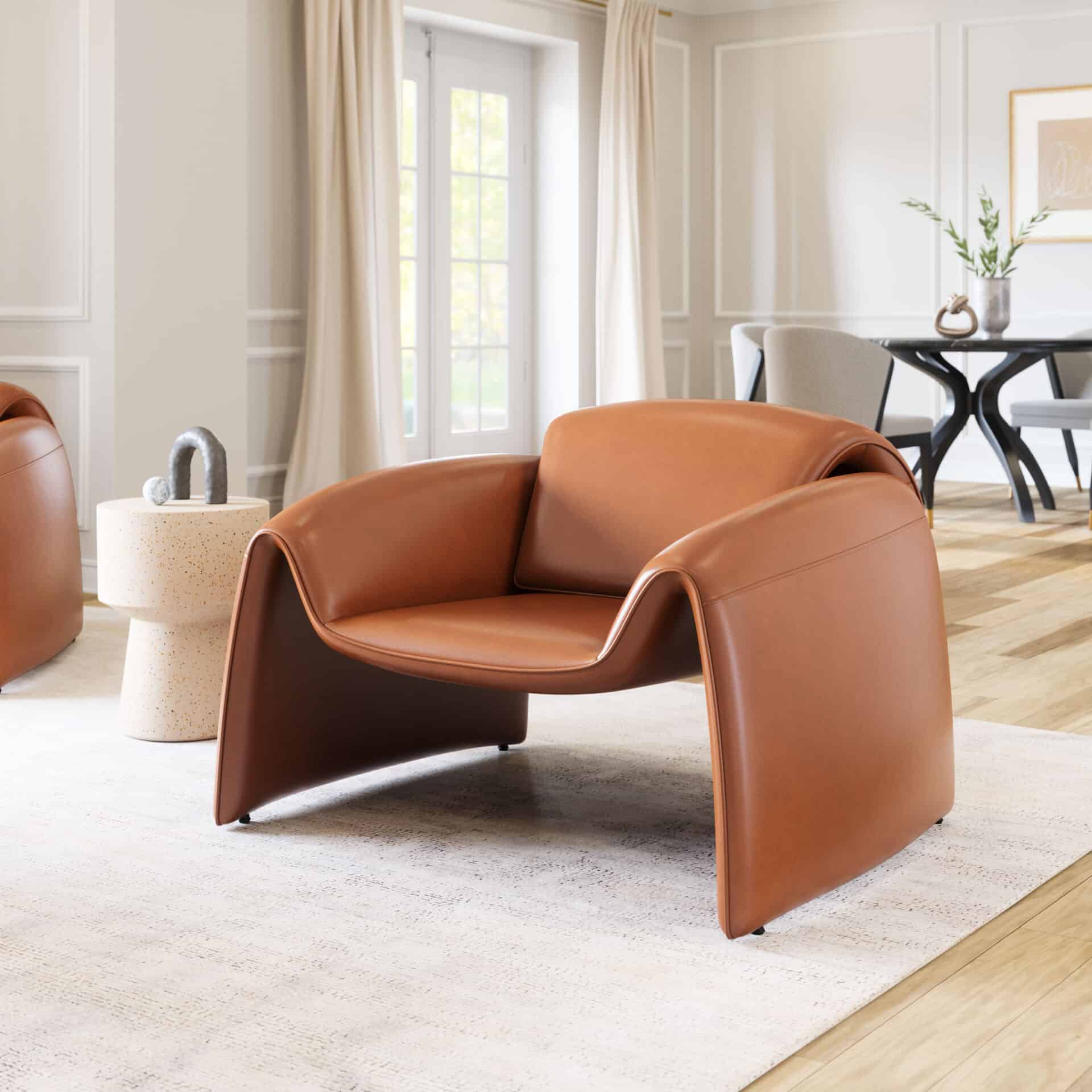 Modern Brown Faux Leather Chair with Steel Frame and Armrests 1 Modern Brown Faux Leather Chair with Steel Frame and Armrests