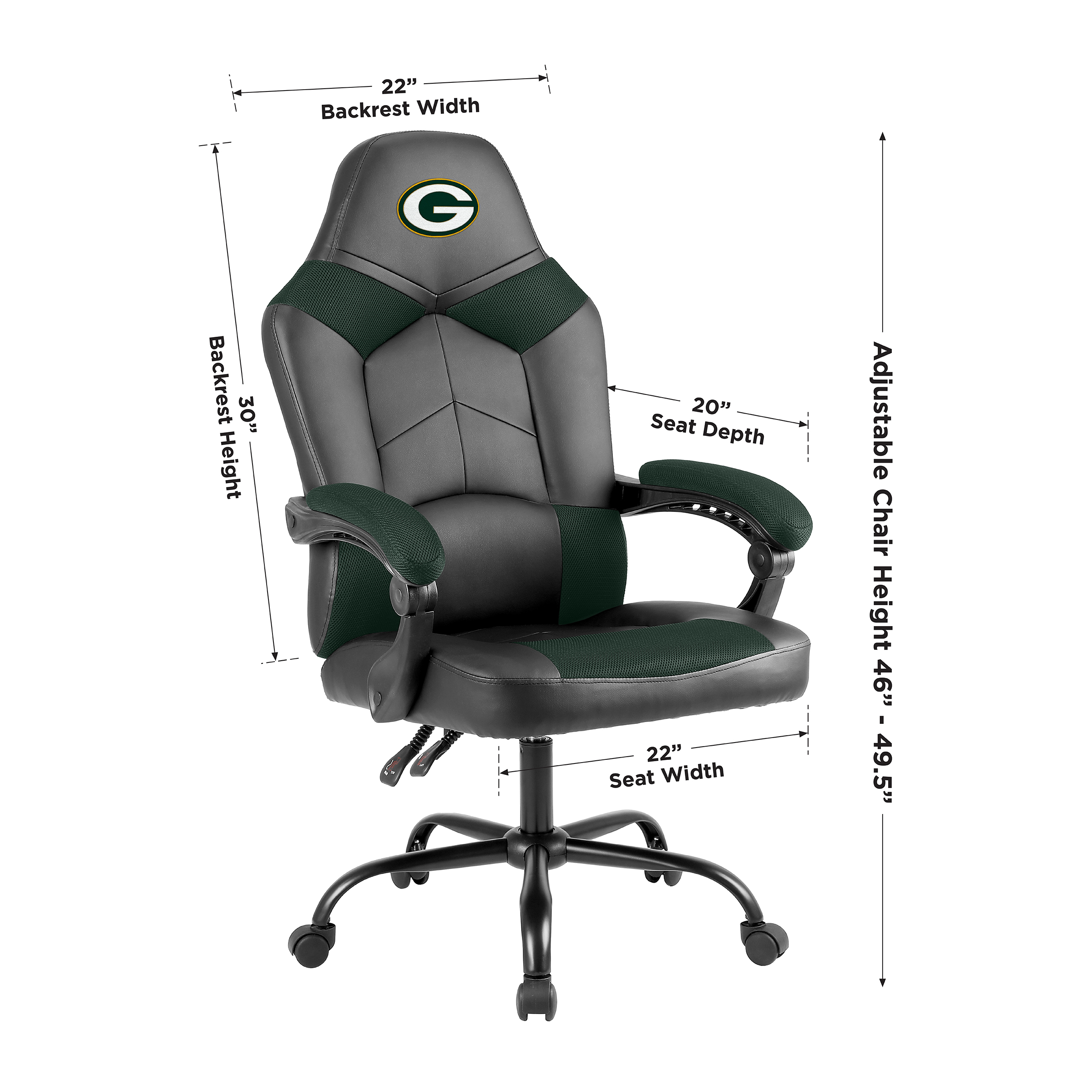green bay packers oversized gaming office chair with storage pouch