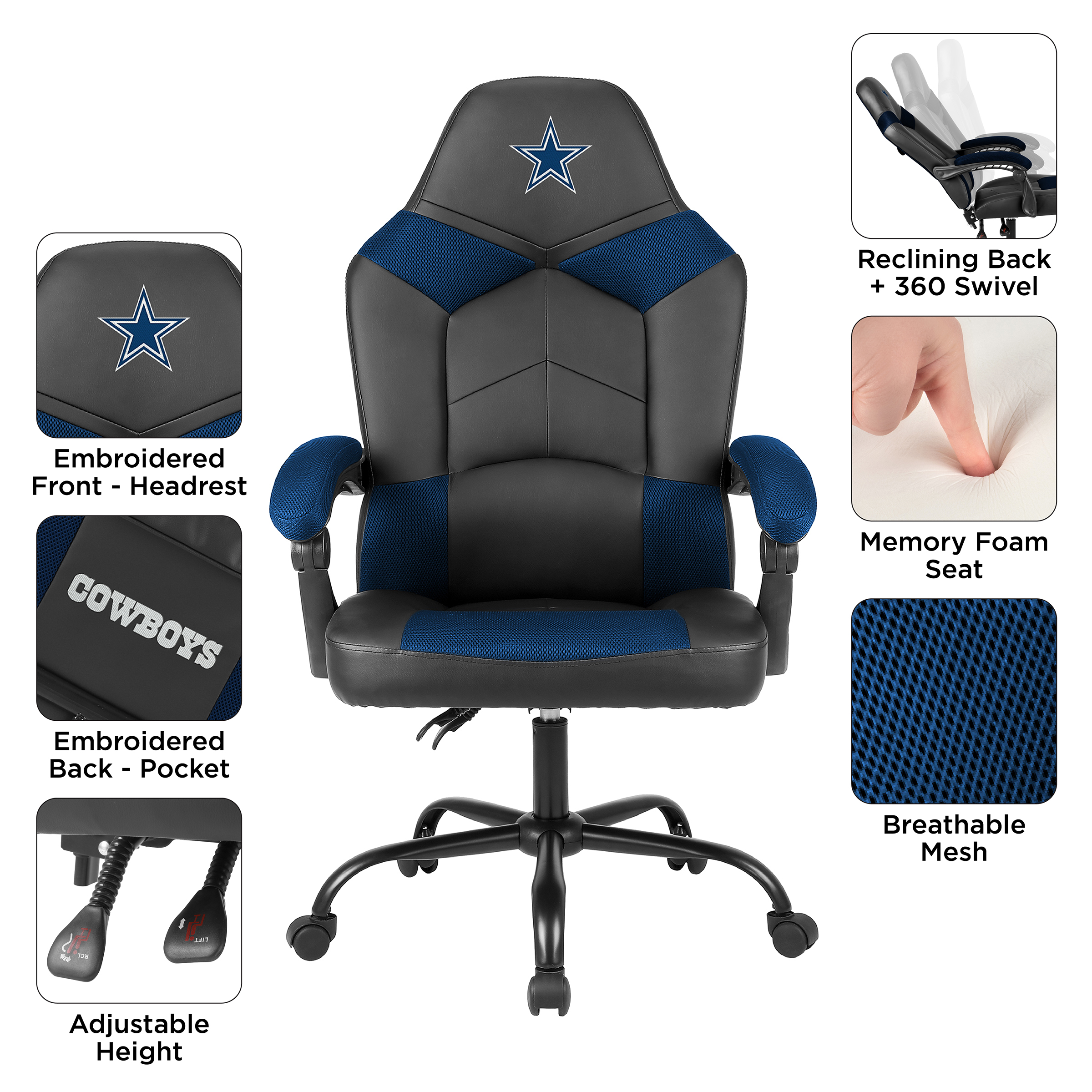 dallas cowboys oversized gaming office chair with storage pouch
