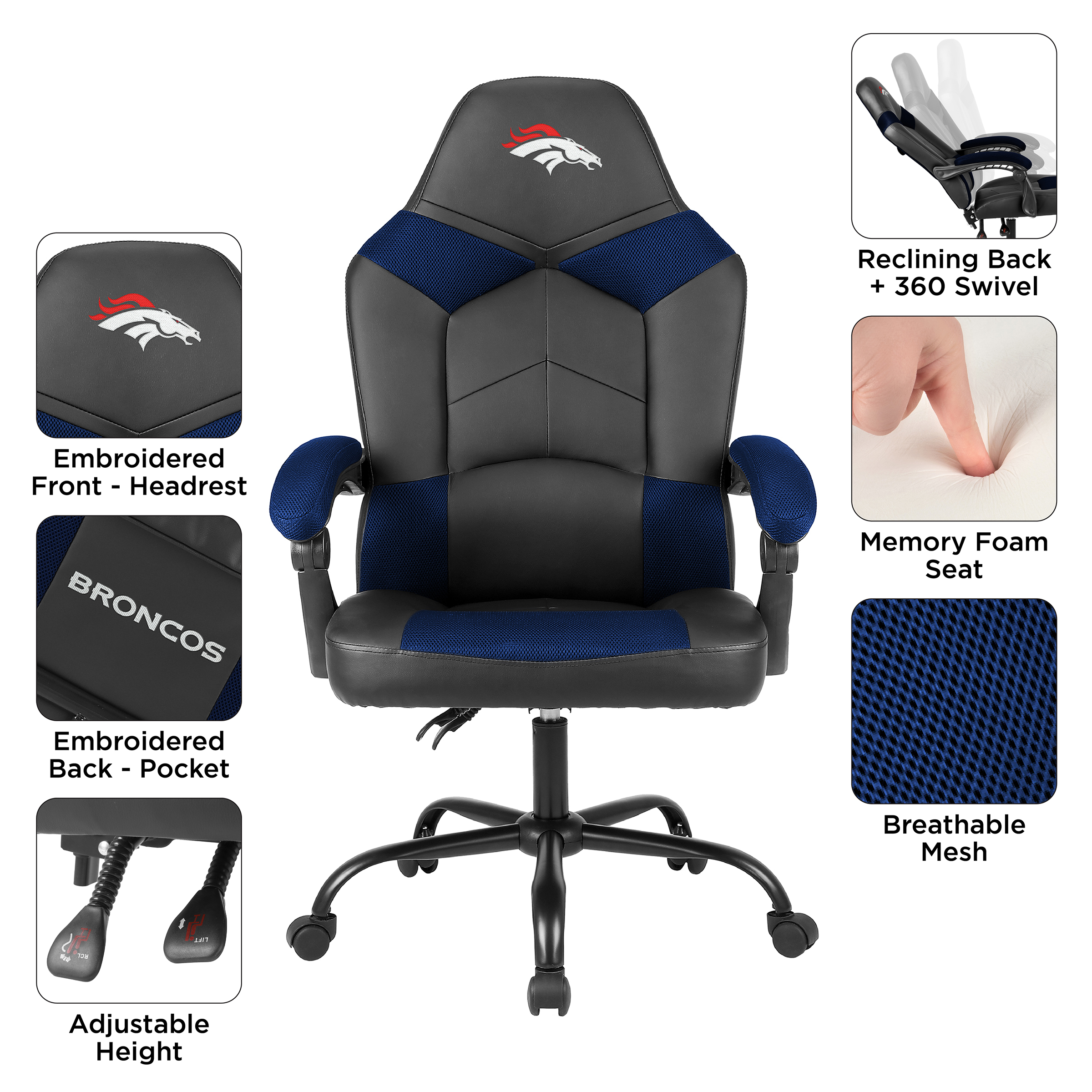 denver broncos oversized gaming office chair with storage pouch