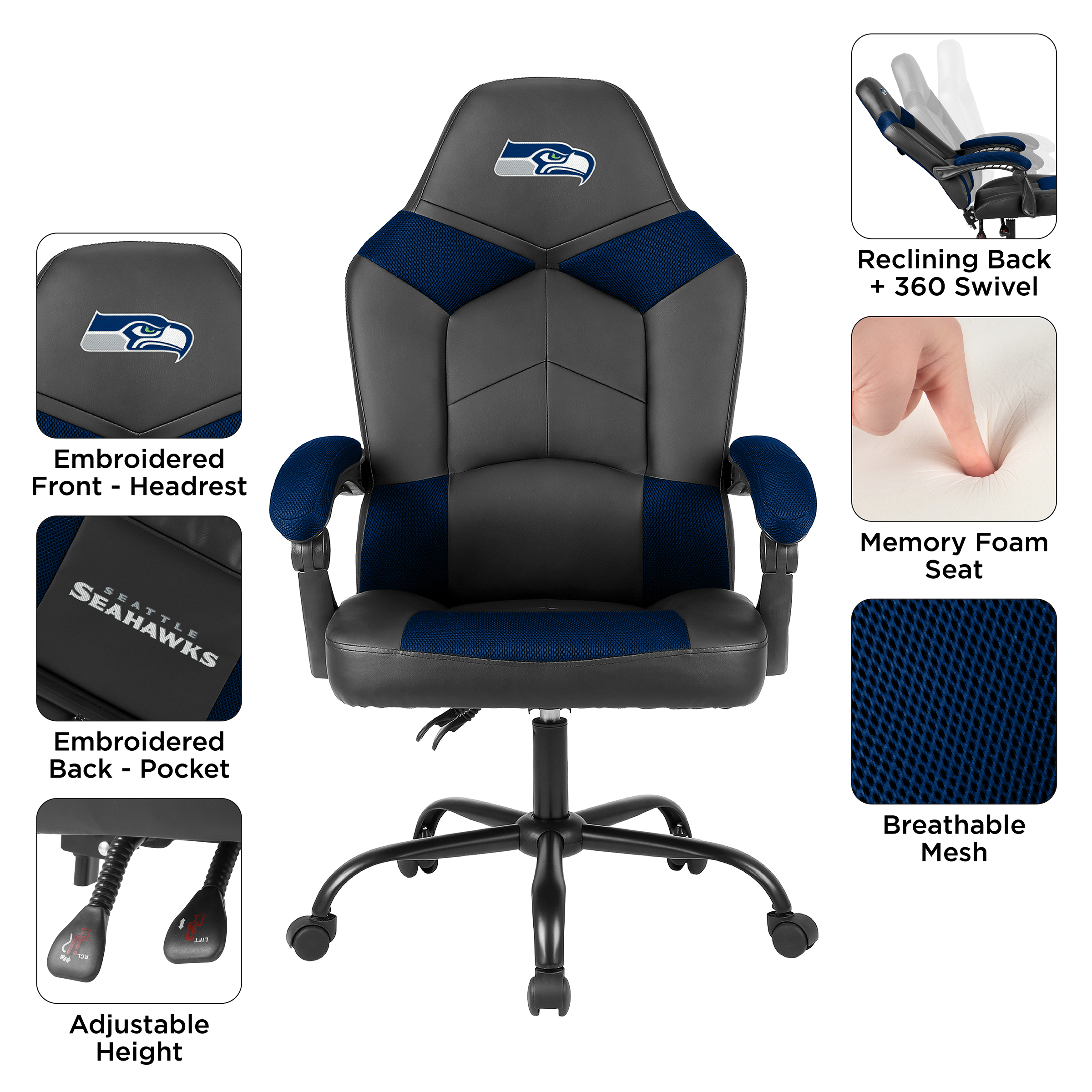 seattle seahawks oversized embroidered office chair