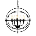 Adjustable Industrial 5-Light Black Metal Chandelier with Rotating Rings