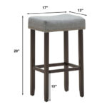 Gray Upholstered Saddle Bar Stools 29 Inch Height with Nailhead (Set of 2)