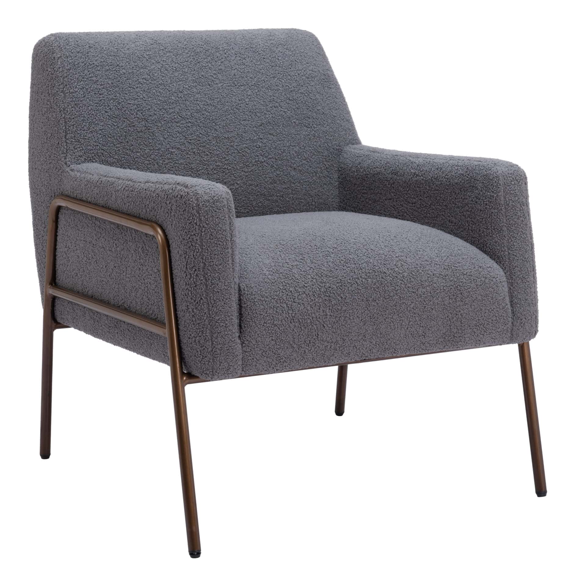 Gray Shearling Style Accent Chair with Powder Coated Steel Frame 7 Gray Shearling Style Accent Chair with Powder Coated Steel Frame - Image 7
