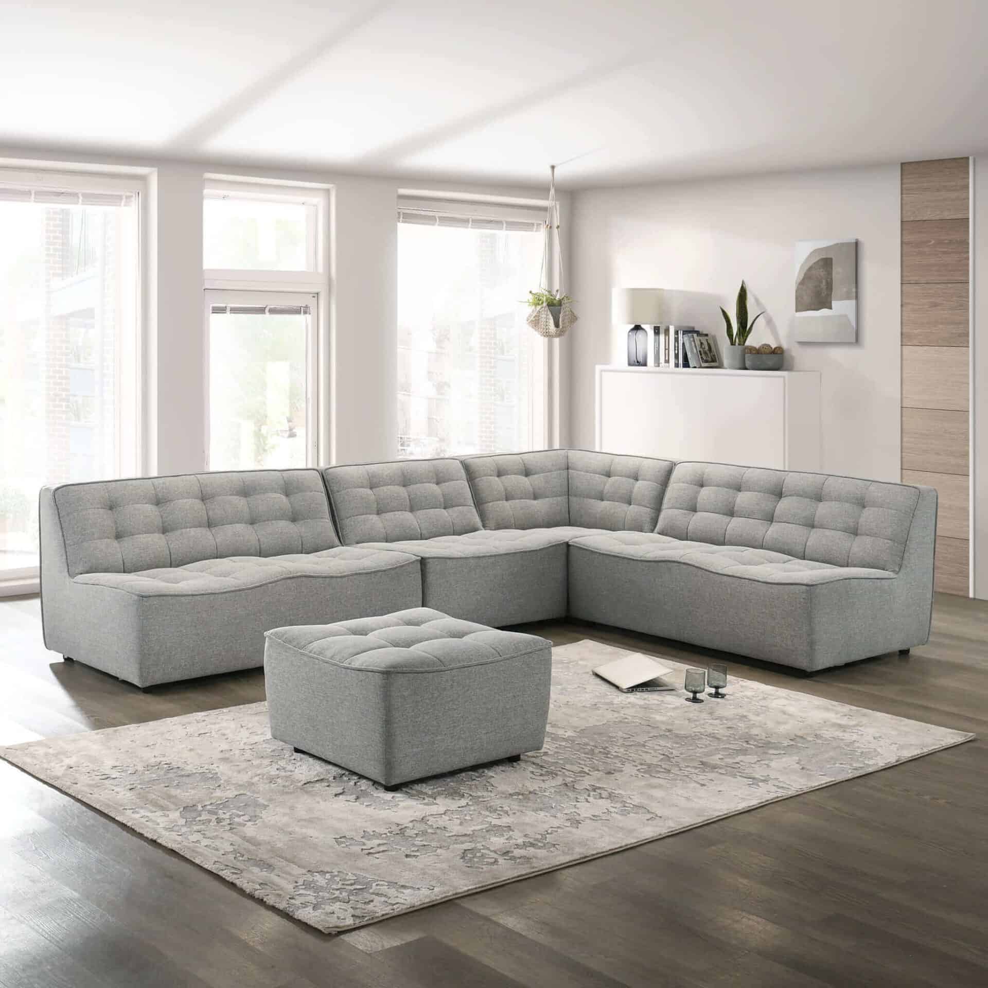 Grey Linen Corner Sectional Sofa with Removable Legs 1 Grey Linen Corner Sectional Sofa with Removable Legs