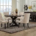 Farmhouse Upholstered Side Chairs, Cream Linen, Button Tufted (Set of 2)