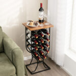 14 Bottle Metal Wine Rack with Lockable Wheels and Top Shelf 8 14 Bottle Metal Wine Rack with Lockable Wheels and Top Shelf