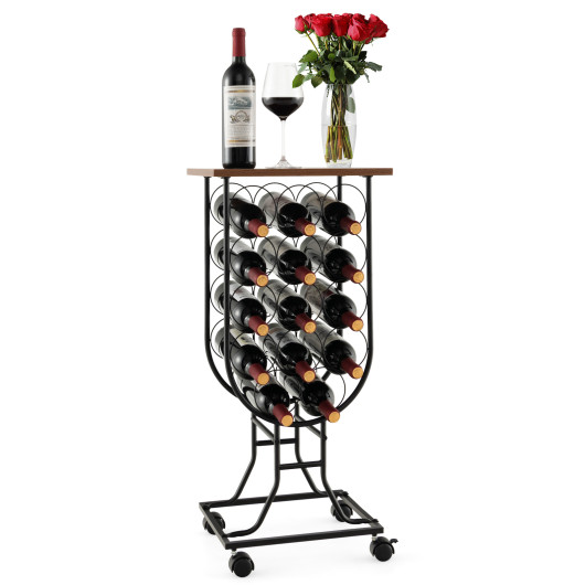14 Bottle Metal Wine Rack with Lockable Wheels and Top Shelf 3 14 Bottle Metal Wine Rack with Lockable Wheels and Top Shelf - Image 3