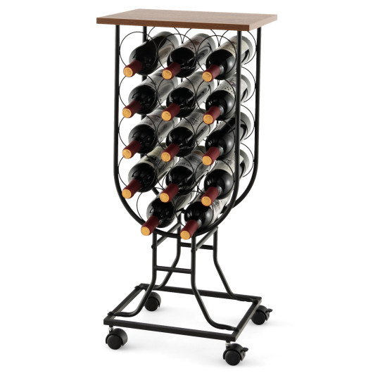 14 Bottle Metal Wine Rack with Lockable Wheels and Top Shelf 4 14 Bottle Metal Wine Rack with Lockable Wheels and Top Shelf - Image 4