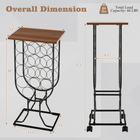 14 Bottle Metal Wine Rack with Lockable Wheels and Top Shelf 5 14 Bottle Metal Wine Rack with Lockable Wheels and Top Shelf - Image 5