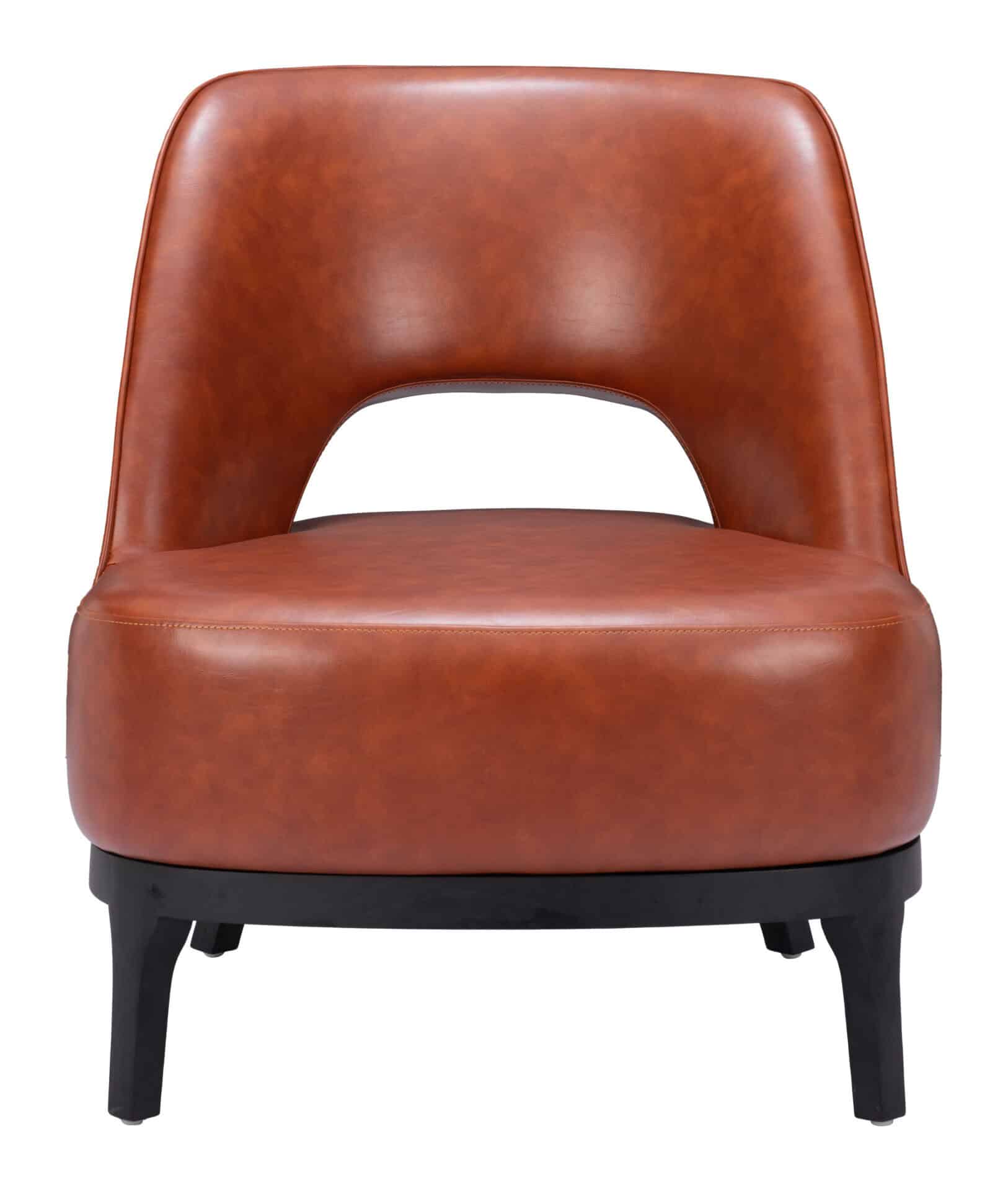 Brown Vinyl Accent Chair with Solid Wood Base and Rubber Feet 4 Brown Vinyl Accent Chair with Solid Wood Base and Rubber Feet - Image 4