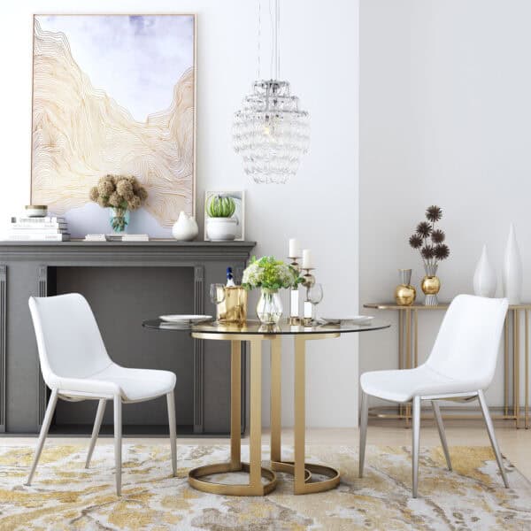 Modern White Faux Leather Dining Chair with Stainless Steel Legs (Set of 2)