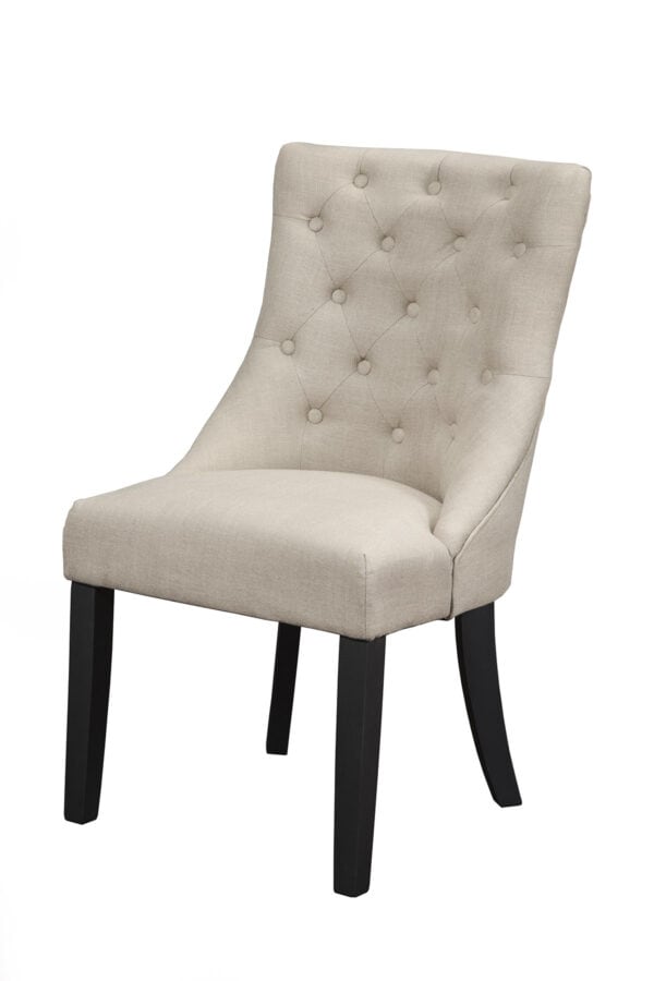 Farmhouse Upholstered Side Chairs, Cream Linen, Button Tufted (Set of 2)