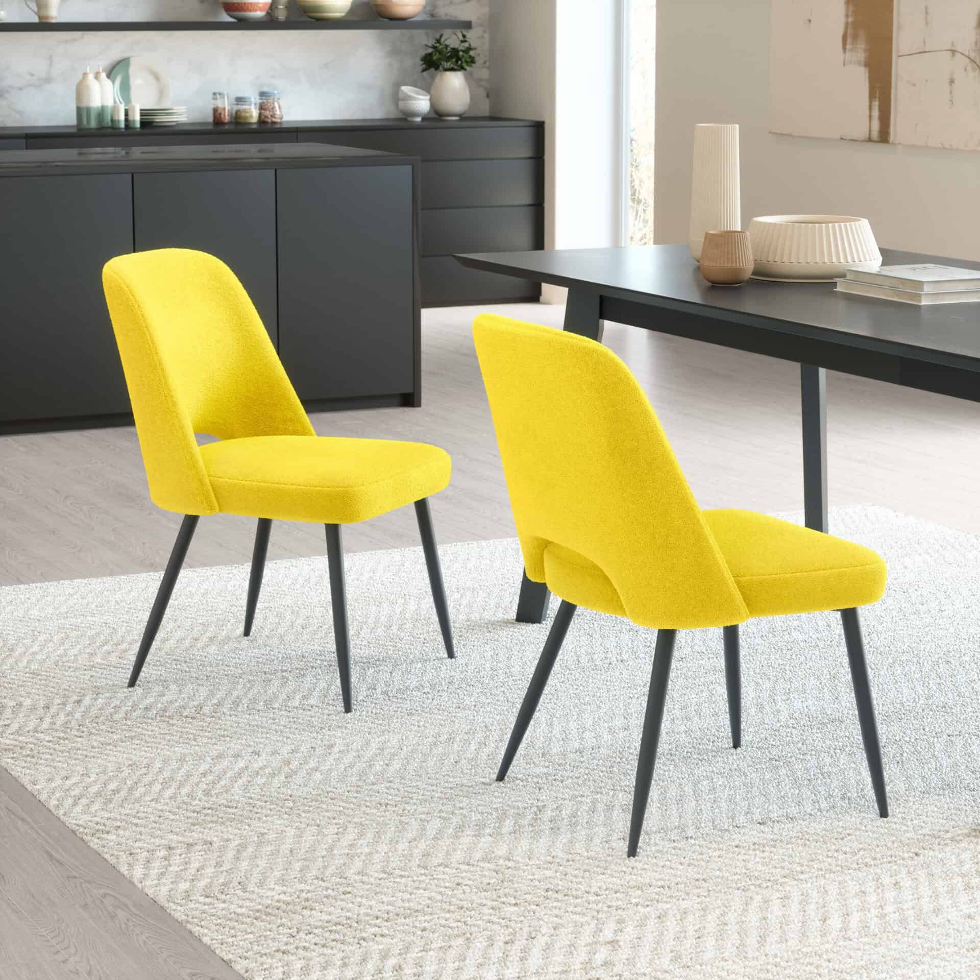 Yellow Shearling-Style Dining Chair with Steel Legs (Set of 2) 1 Yellow Shearling-Style Dining Chair with Steel Legs (Set of 2)