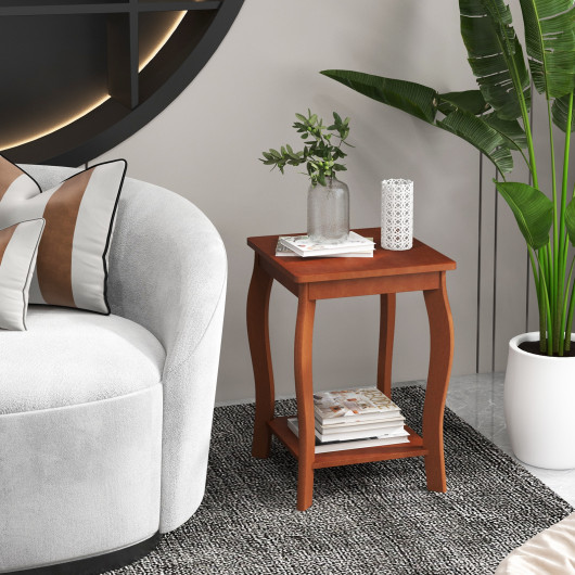Rustic Walnut 2-Tier End Table with Storage Shelf 2 Rustic Walnut 2-Tier End Table with Storage Shelf - Image 2