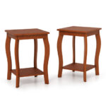 Rustic Walnut 2-Tier End Table with Storage Shelf (Set of 2)