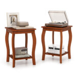 Rustic Walnut 2-Tier End Table with Storage Shelf (Set of 2)