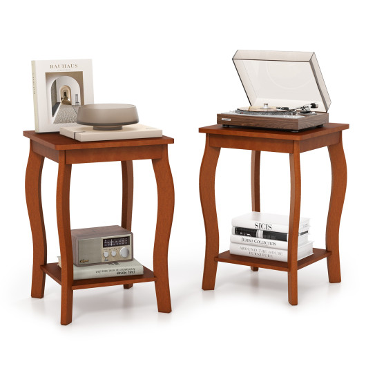 Rustic Walnut 2-Tier End Table with Storage Shelf (Set of 2) - Image 4